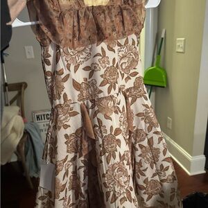 Joyfolie Floral Cream and Brown Kids Dress